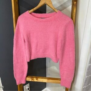 Urban Outfitters Fuzzy Cropped Pink Sweater